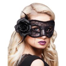 Zwart kanten masker met roos voor vrouwen - Thema: Halloween - Zwart - Maat Uniek Formaat