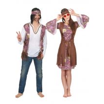 Paars hippie koppelkostuum voor volwassenen - Thema: Hippies en flower power - Gekleurd - Maat Uniek Formaat