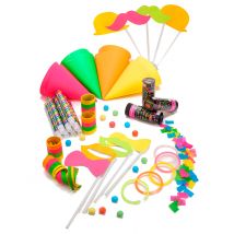 Fluo feestartikelen set voor 8 personen - Thema: Feestsets en pakketten - Multicolore - Maat Uniek Formaat