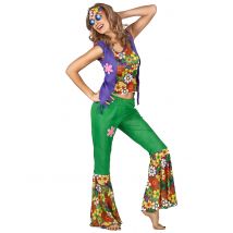 Veelkleurig hippie Flower Power kostuum voor vrouwen - Thema: Jaren 60/70 - Gekleurd - Maat L