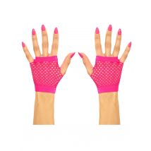 Korte roze netstof handschoenen voor volwassenen - Thema: Jaren 80/90 - Roze - Maat One Size