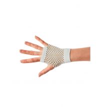 Witte korte netstof handschoenen voor volwassenen - Thema: Carnaval accessoire - Grijs, Wit - Maat One Size