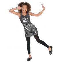 Zilverkleurig disco kostuum voor meisjes - Thema: Verkleedideeën - Zilver / Grijs - Maat 122/134 (7-9 jaar)