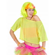 Geel netstof jaren 80 t-shirt voor vrouwen - Thema: Carnaval accessoire - Geel - Maat One Size