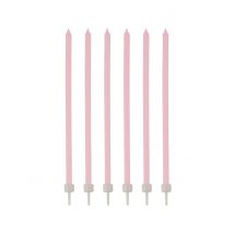 16 dunne roze kaarsjes met houders - Thema: Sfeer decoratie - Roze - Maat Uniek Formaat