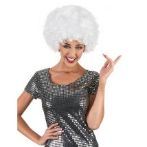 Witte disco afropruik voor volwassenen - Thema: Kleuren - Grijs, Wit - Maat Uniek Formaat