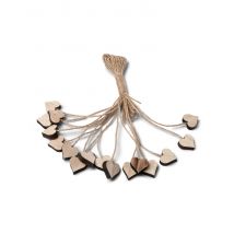 16 houten hartjes met touw - Bruin - Maat Uniek Formaat