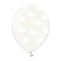 6 transparante natuurlijke latex ballonnen met witte wolken 30 cm - Thema: Feeën wereld - Grijs, Wit - Maat Uniek Formaat