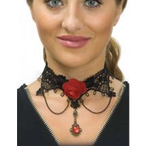 Dia de los Muertos halsband met roos voor vrouwen - Thema: Magie en Horror - Zwart - Maat One Size