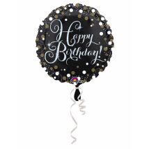 Glanzende Happy Birthday ballon - Zwart - Maat One Size