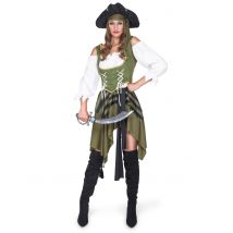 Groen en wit piraten kostuum voor vrouwen - Thema: Piraten - Groen - Maat XS