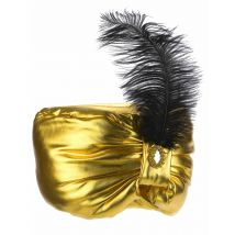 Goudkleurige sultan muts met veer voor volwassenen - Thema: Carnaval accessoire - Goud - Maat Uniek Formaat