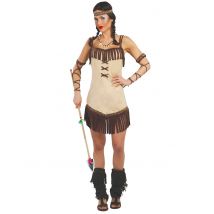 Bruin met beige indiaan kostuum voor dames - Thema: Western - Bruin - Maat M (38)