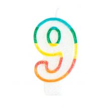 Verjaardagskaars met cijfer 9 - Thema: Sfeer decoratie - Gekleurd - Maat Uniek Formaat