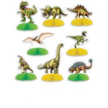8 mini dinosaurus tafeldecoraties - Thema: Dieren - Gekleurd - Maat Uniek Formaat