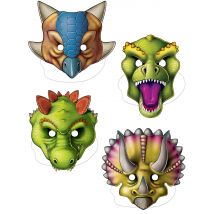 4 kartonnen dinosaurus maskers - Thema: Nouveautés FIN - Groen - Maat One Size