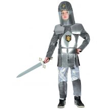 Ridder in harnas en malienkolder outfit voor jongens - Thema: Ridder - Zilver / Grijs - Maat L 128/140 (10-12 jaar)