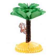 Hawaiiaans papieren palmboom tafelstuk 33 cm met aap - Thema: Beachparty - Groen - Maat Uniek Formaat
