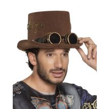 Bruine Steampunk hoge hoed met tandwielen voor volwassenen - Thema: Carnaval accessoire - Bruin - Maat Uniek Formaat