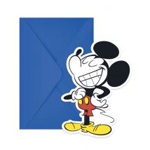 6 verjaardagsuitnodigingen Mickey Mouse retro - Thema: Bekende personages - Gekleurd - Maat Uniek Formaat