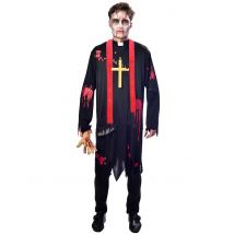 Zwart met rood zombie priester kostuum voor mannen - Thema: Magie en Horror - Zwart - Maat M