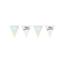 Vlaggenlijn van plastic Happy Birthday iriserend 4 m pastel - Multicolore - Maat Uniek Formaat