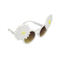 Witte hippie bloemen zonnebril voor volwassenen - Thema: Carnaval accessoire - Grijs, Wit - Maat Uniek Formaat
