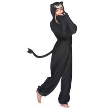 Zwarte panter kostuum met capuchon voor vrouwen - Thema: Dieren - Zwart - Maat One Size