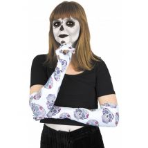 Witte Dia de los Muertos skelet handschoenen - Thema: Magie en Horror - Gekleurd - Maat One Size