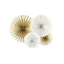 4 decoratieve rozetten van wit en goudpapier 23, 32, 40 cm - Grijs, Wit - Maat Uniek Formaat
