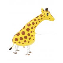 Metallic wandelende giraffe ballon - Thema: Dieren - Geel - Maat Uniek Formaat