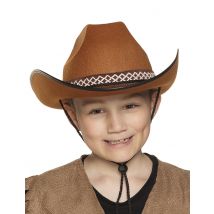 Bruine cowboyhoed met koord voor kinderen - Thema: Western - Bruin - Maat One Size