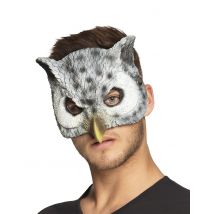 Wit en grijs uil half masker voor volwassenen - Thema: Dieren - Bruin - Maat Uniek Formaat