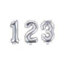 Zilverkleurige aluminium cijfer ballon - Thema: Sfeer decoratie - Zilver / Grijs