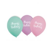 6 latex pastel happy birthday ballonnen - Gekleurd - Maat One Size