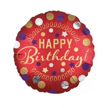 Satijnrode aluminium happy birthday ballon - Thema: Sfeer decoratie - Rood - Maat One Size