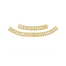 Goudkleurige glitter Joyeux Anniversaire slinger - Grijs, Wit - Maat Uniek Formaat