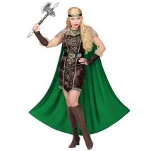 Viking kostuum met groene cape voor vrouwen - Thema: Vikings - Bruin - Maat XL