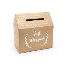 Kraftkartonnen urne Just Married huisvorm 30 x 30,5 x 16,5 cm - Bruin - Maat Uniek Formaat