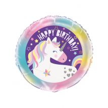 Aluminium eenhoorn happy birthday ballon - Thema: Dieren - Gekleurd - Maat Uniek Formaat