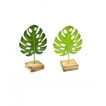 1 groen tropische blaadje van metaal op houten voet - Thema: Hawaï - Groen - Maat Uniek Formaat