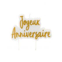 Goudkleurige glitter Joyeux Anniversaire kaars - Goud - Maat Uniek Formaat