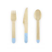 18 lichtblauwe houten bestek 16 cm, feestbestekset - Thema: Kleuren - Blauw - Maat Uniek Formaat