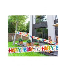 Veelkleurige happy birthday stippen banner - Gekleurd - Maat Uniek Formaat