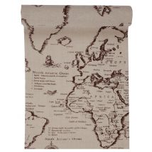 Katoenen tafelloper wereldkaart 28 cm x 3 m wereldthema - Grijs, Wit - Maat Uniek Formaat