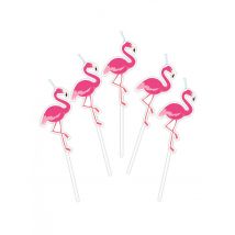 5 flamingo party kaarsjes op prikkers - Thema: Hawaï - Roze - Maat Uniek Formaat