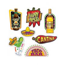 7 kartonnen Mexicaanse Fiesta cutouts - Thema: Werelddelen - Gekleurd - Maat Uniek Formaat