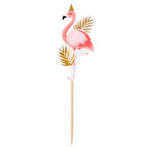 12 Flamingo Tropic houten prikkers 13 cm - Thema: Hawaï - Maat Uniek Formaat
