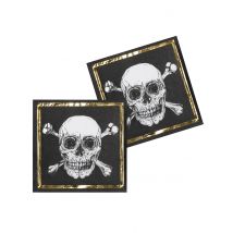 20 Piraten Jolly Roger papieren servetten 33 x 33 cm - Thema: Sfeer decoratie - Zwart - Maat Uniek Formaat