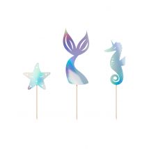 3 holografische zeemeermin caketoppers - Thema: Sfeer decoratie - Gekleurd - Maat Uniek Formaat